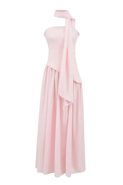 Burgundy Crepe Bodice Gathered Long Dress