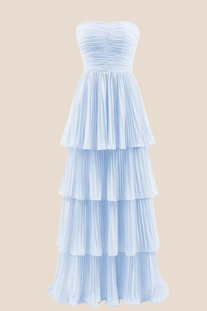 Hot Pink Chiffon Pleated A-line Tiered Maxi Dress