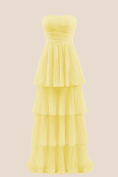 Hot Pink Chiffon Pleated A-line Tiered Maxi Dress