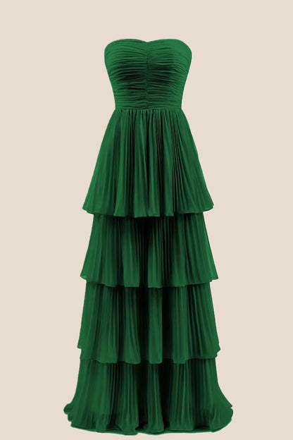 Hot Pink Chiffon Pleated A-line Tiered Maxi Dress