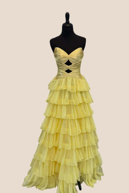 Keyholes Hot Pink A-line Ruffle Prom Dress