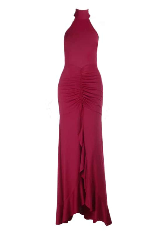 Burgubdy Halter Tie Long Mermaid Dress