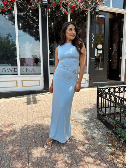Rue Light Blue Ruched Maxi Set