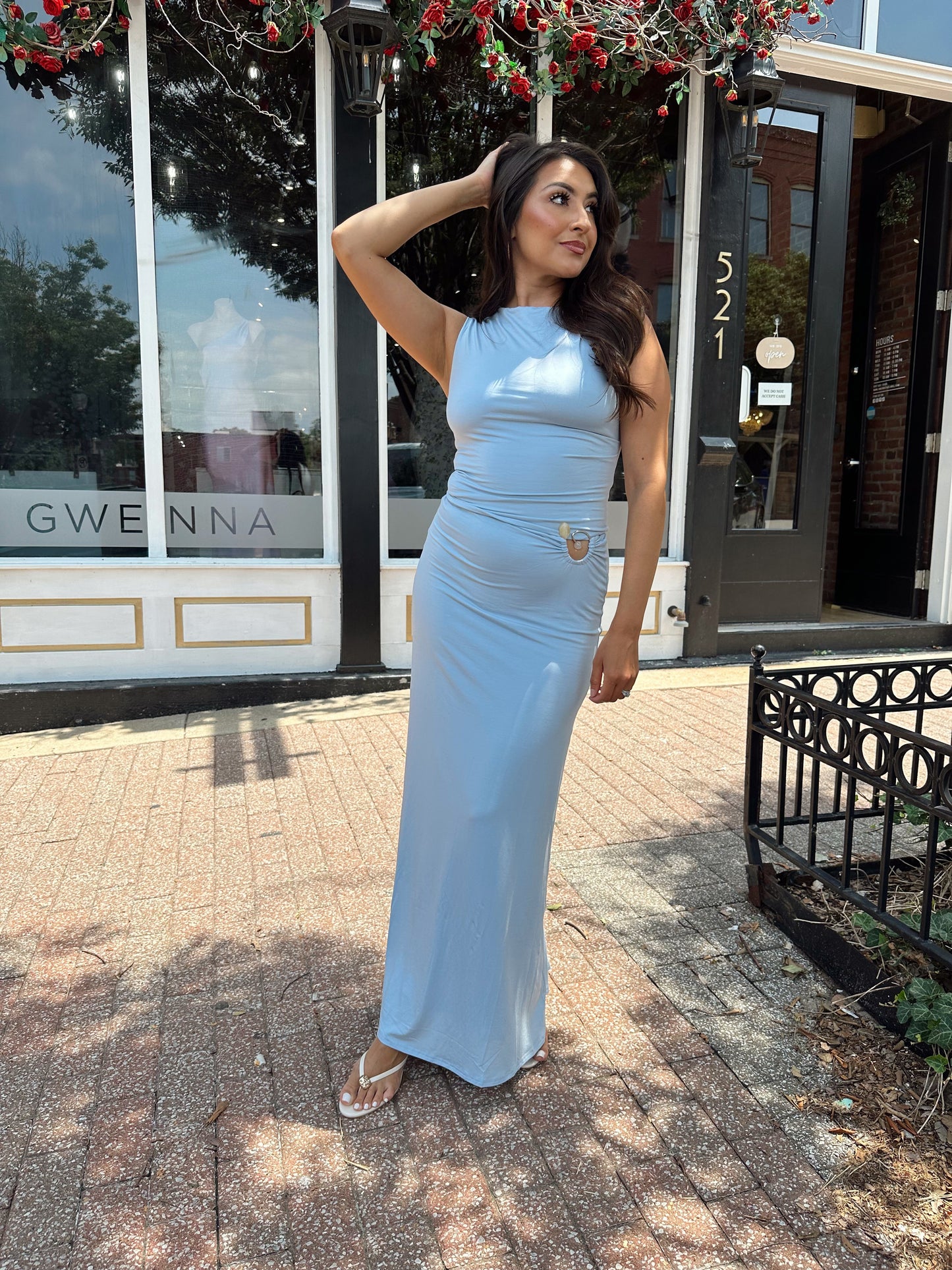Rue Light Blue Ruched Maxi Set