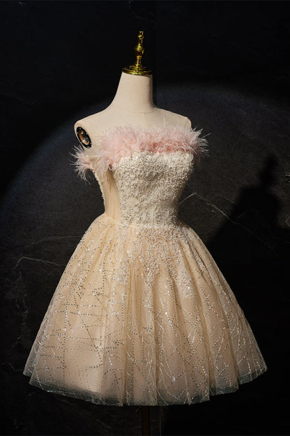 Strapless Champagne A-line Short Princess Dress