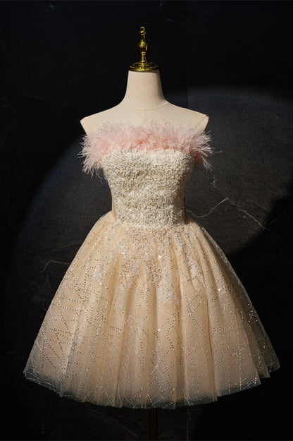 Strapless Champagne A-line Short Princess Dress