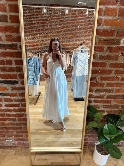 Tay Smocked Halter Midi Dress- White