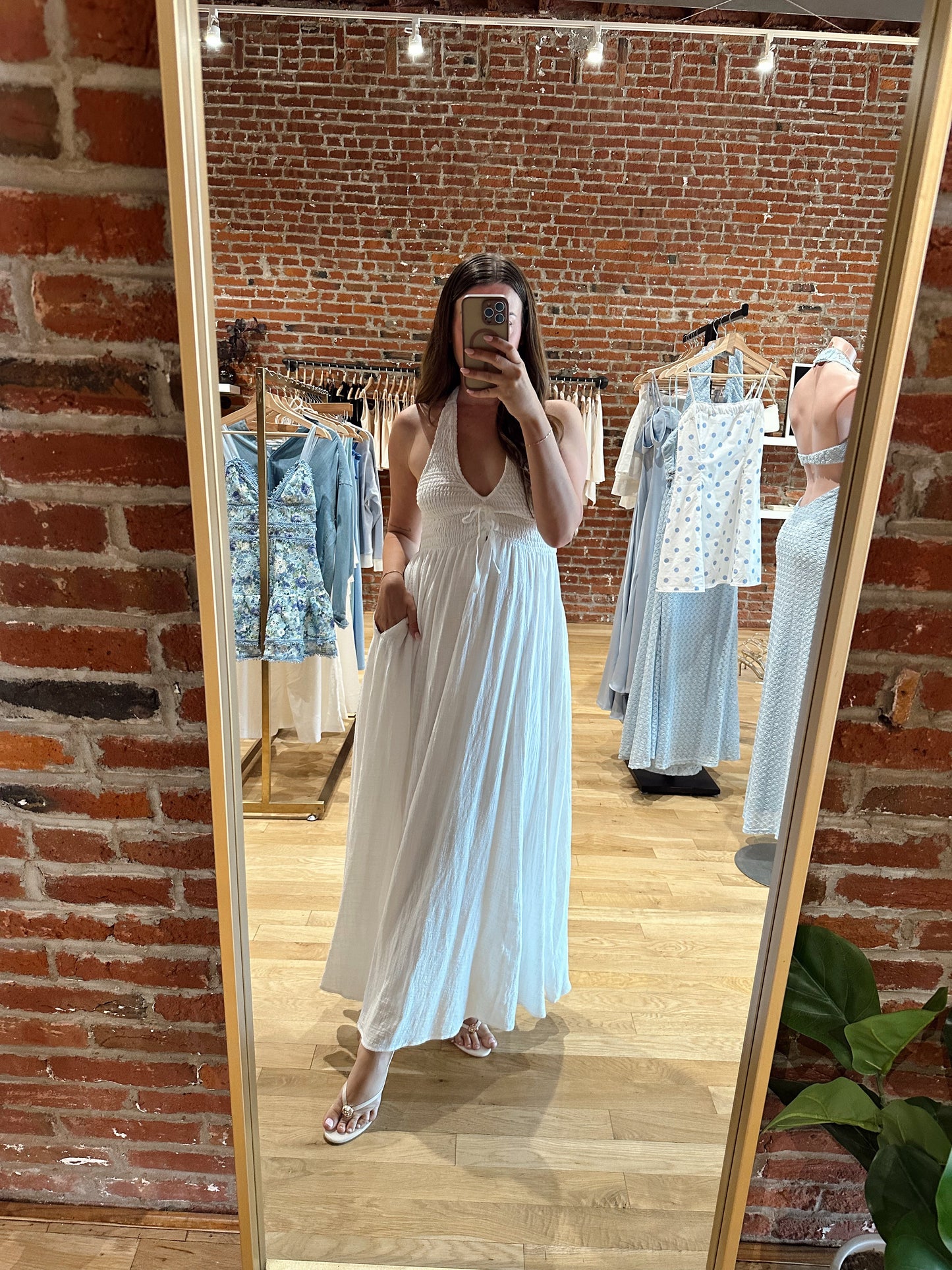 Tay Smocked Halter Midi Dress- White