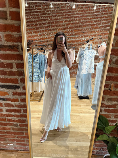 Tay Smocked Halter Midi Dress- White