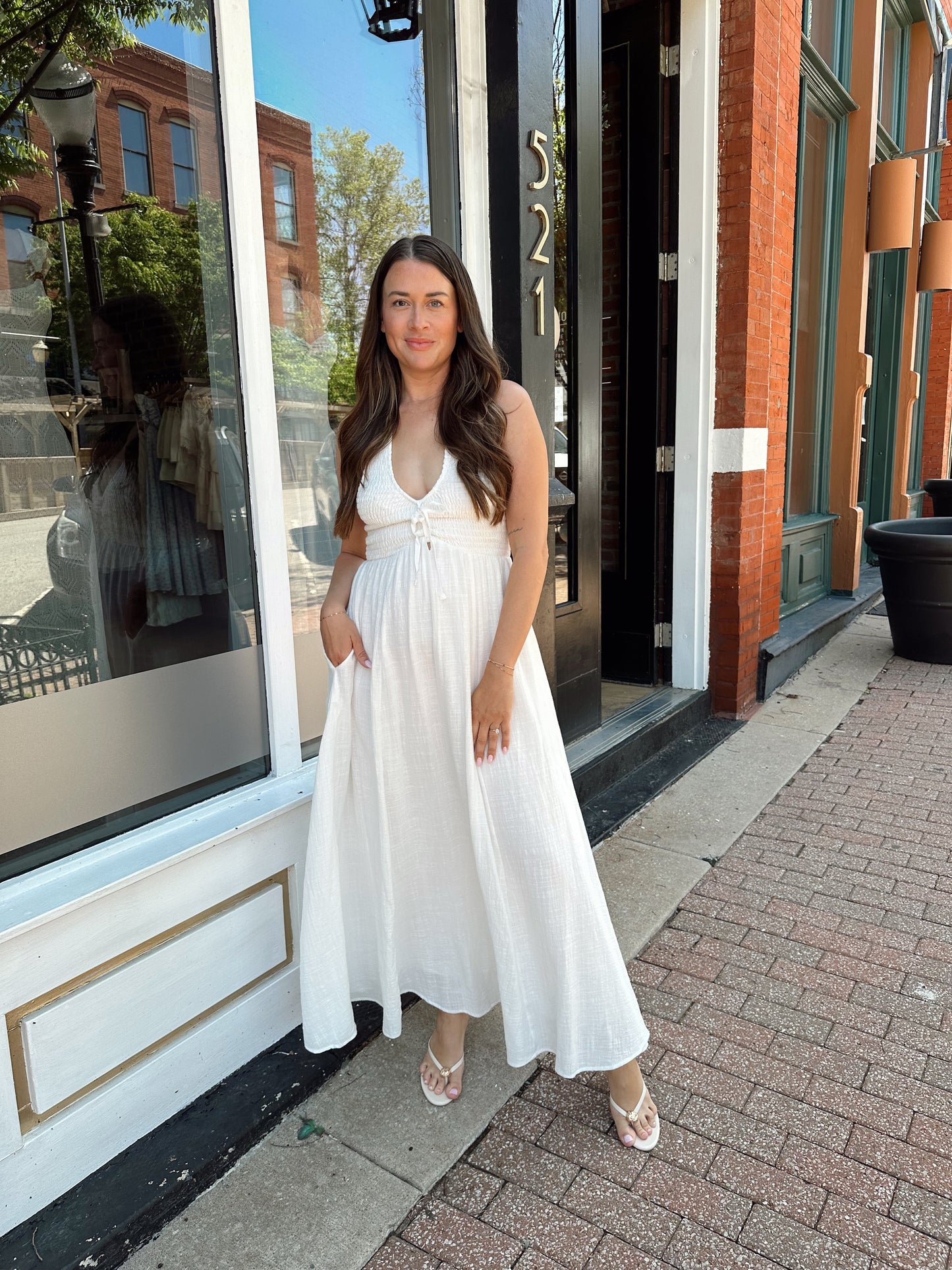 Tay Smocked Halter Midi Dress- White