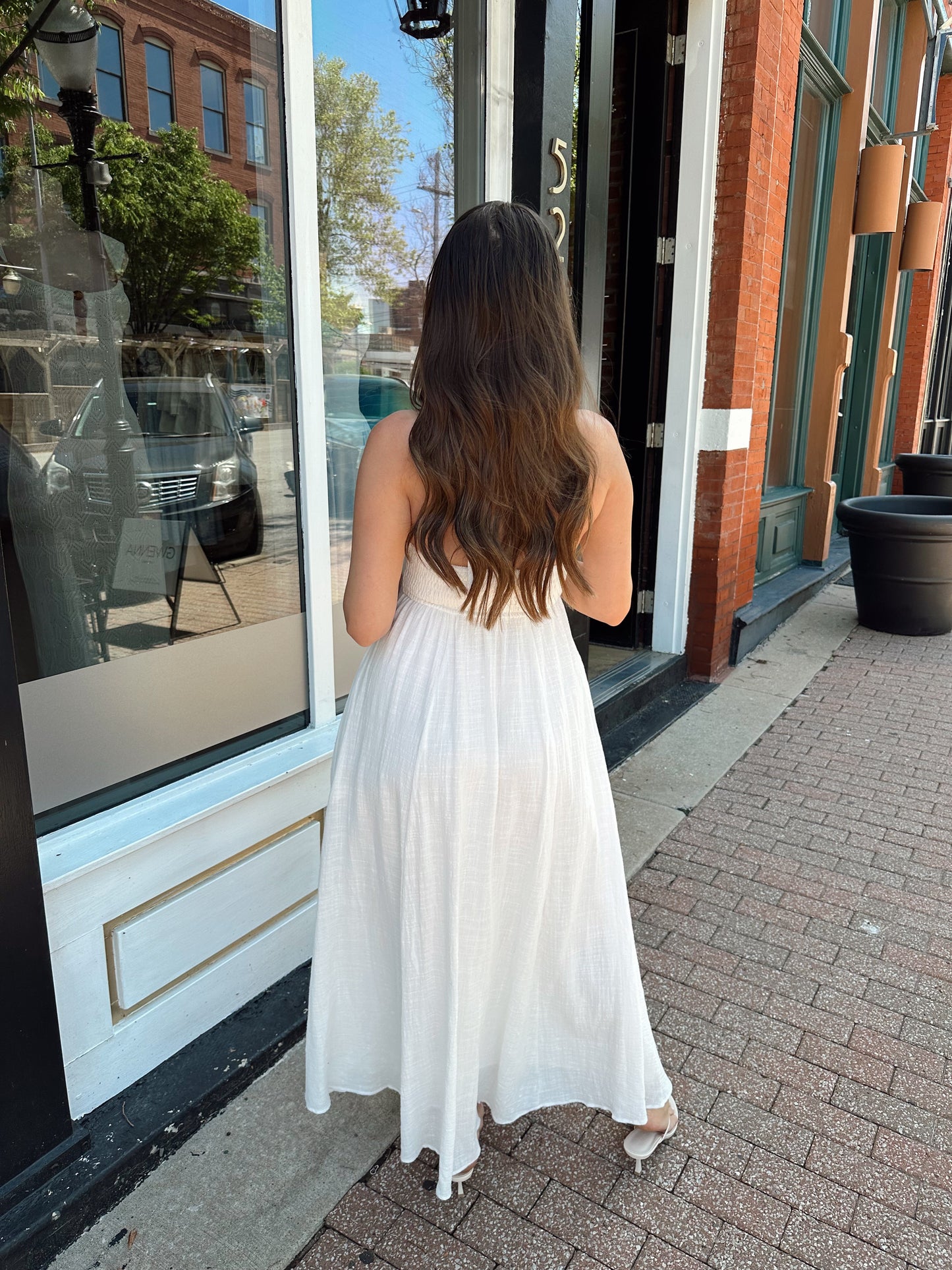 Tay Smocked Halter Midi Dress- White