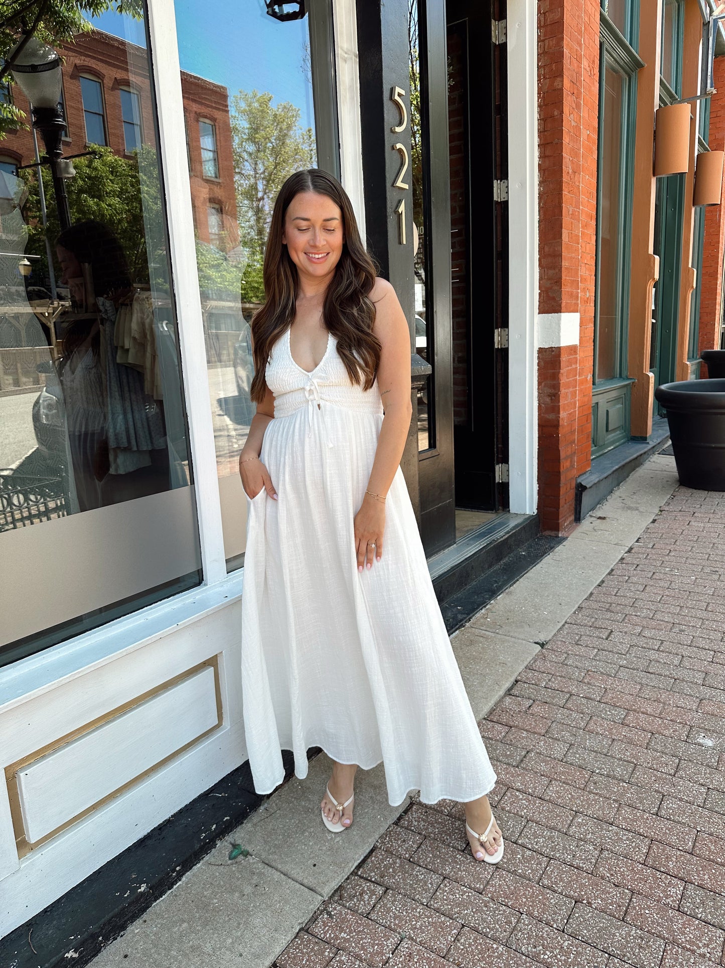 Tay Smocked Halter Midi Dress- White
