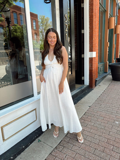 Tay Smocked Halter Midi Dress- White