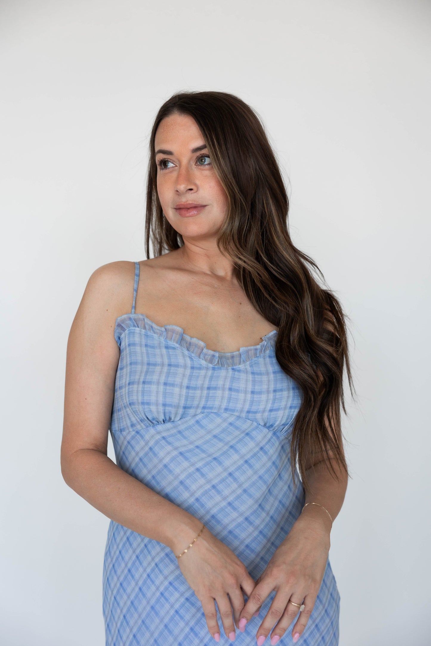 Wren Blue Plaid Maxi Dress