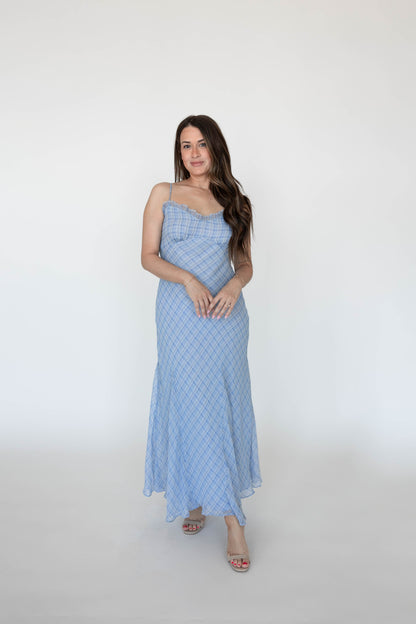 Wren Blue Plaid Maxi Dress