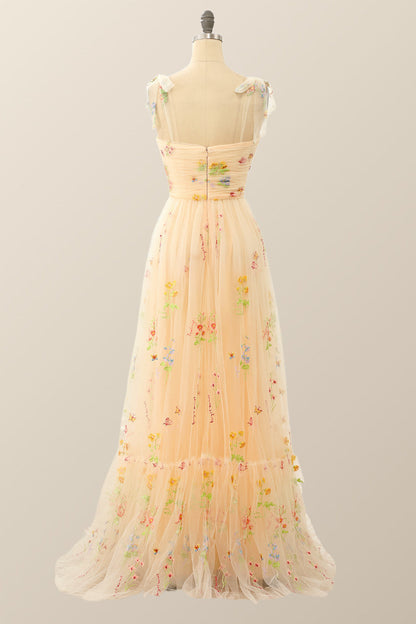 Blue A-line Embroidered Long Formal Gown