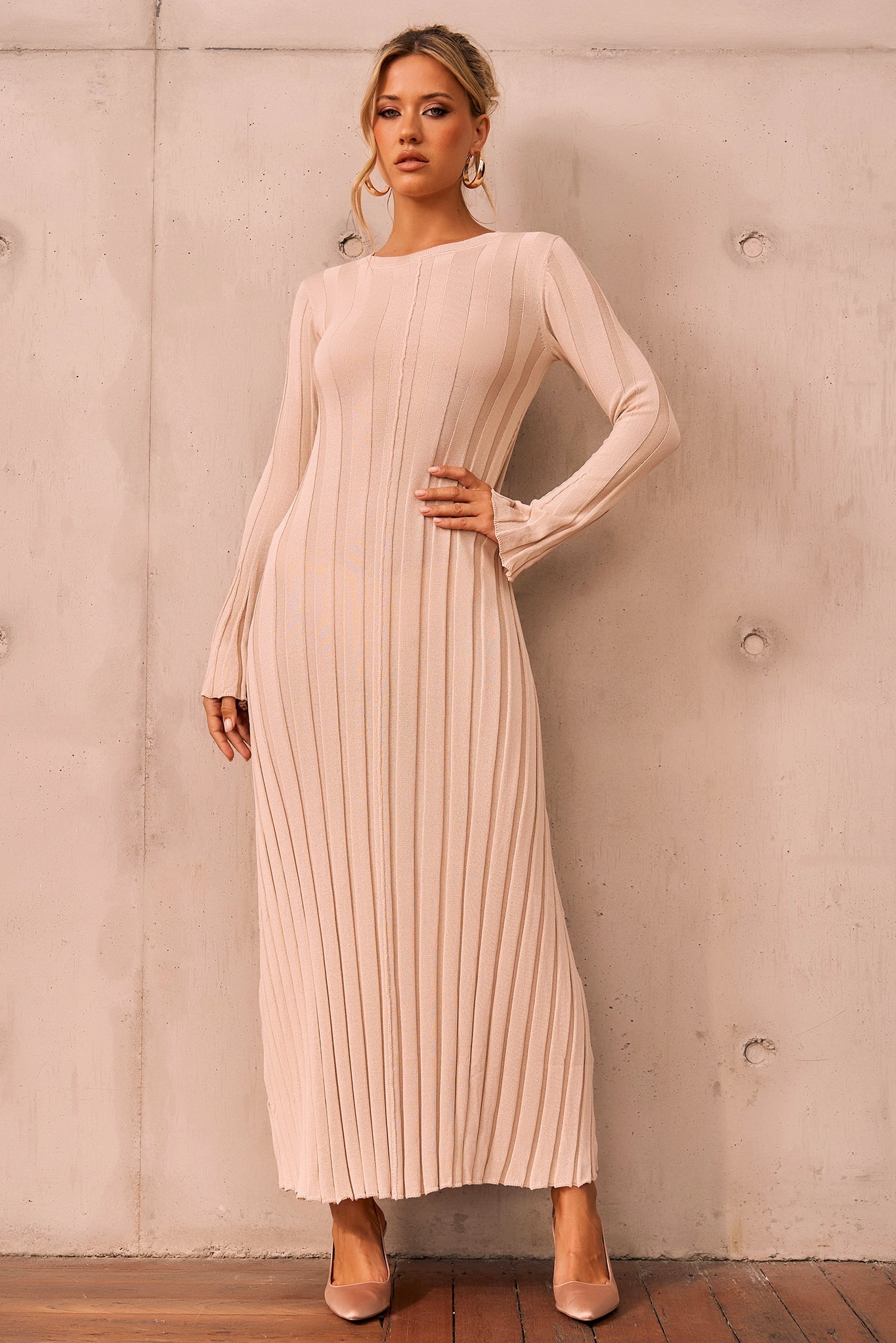Astoria Knit Maxi Dress - Beige