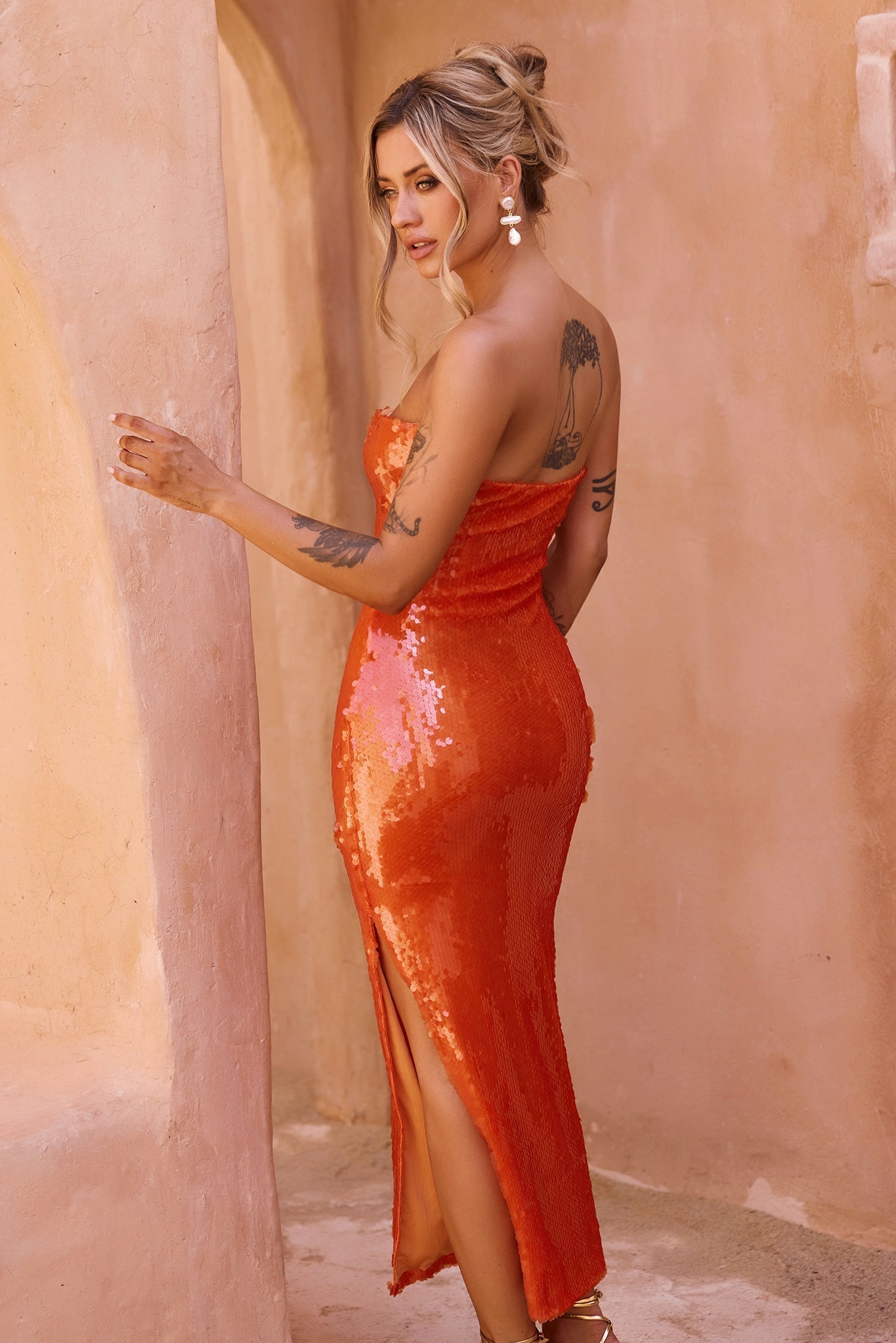 Bright Breezy Sequin Midi Dress - Orange