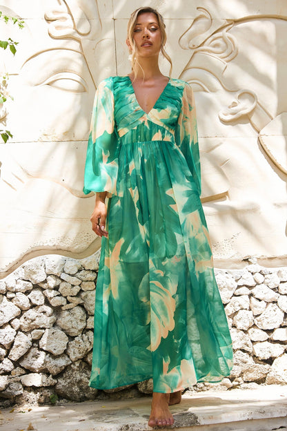 Coastlines Maxi Dress - Green Multi
