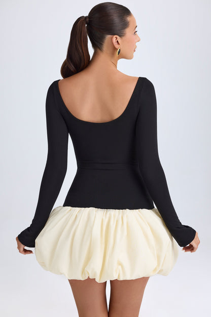 Modal Scoop-Neck Drop-Waist Bubble Hem Mini Dress in Vanilla