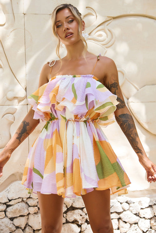 Falling Petals Mini Dress - Yellow Multi