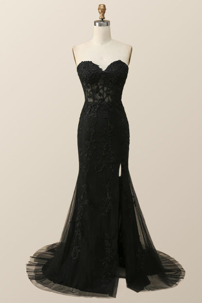 Strapless Hot Pink Lace Mermaid Long Prom Dress