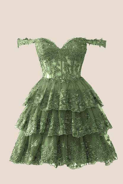 Hot Pink Lace Appliques Ruffle A-line Dress