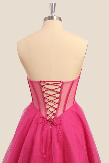 Hot Pink Corset Sweetheart A-line Long Formal Dress
