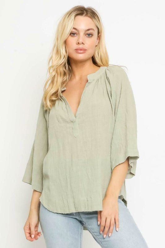 Fiona Sage Green Three-Quarter-Sleeve Top