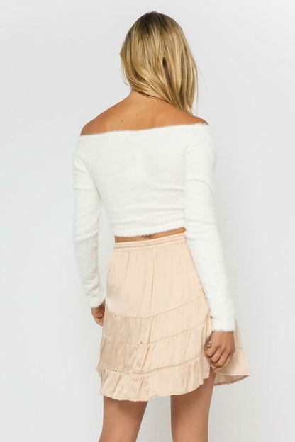 Cozy Cuteness White Off-the-Shoulder Cropped Sweater