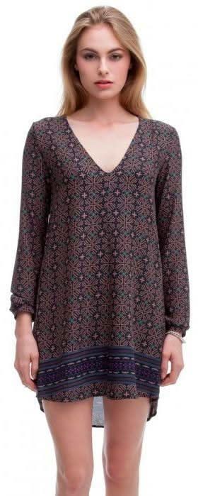 Hampton's Navy and Brown Boho Print Shift Dress