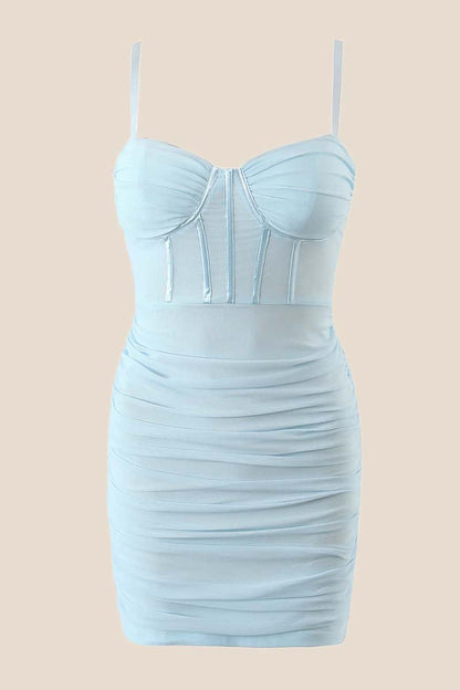 Light Blue Corset Ruched Tight Mini Dress