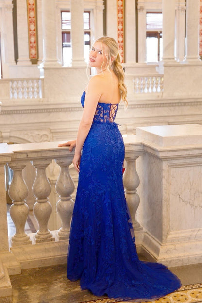 Strapless Hot Pink Lace Mermaid Long Prom Dress