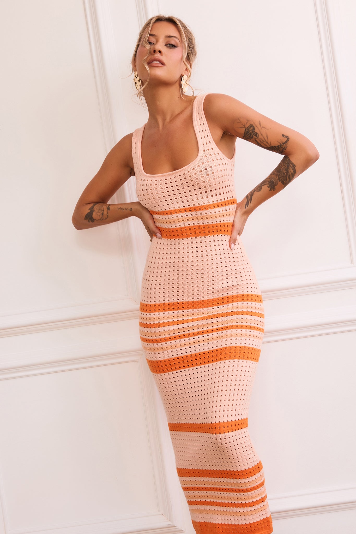 New Flow Knit Midi Dress - Orange