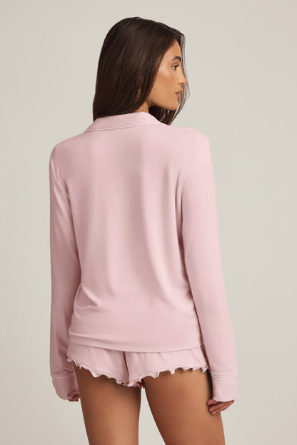 Modal Ruffle-Trim Pyjama Shorts in Baby Pink