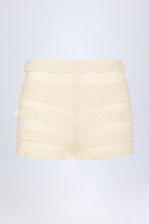 Ruffled Mid-Rise Shorts in Ivory