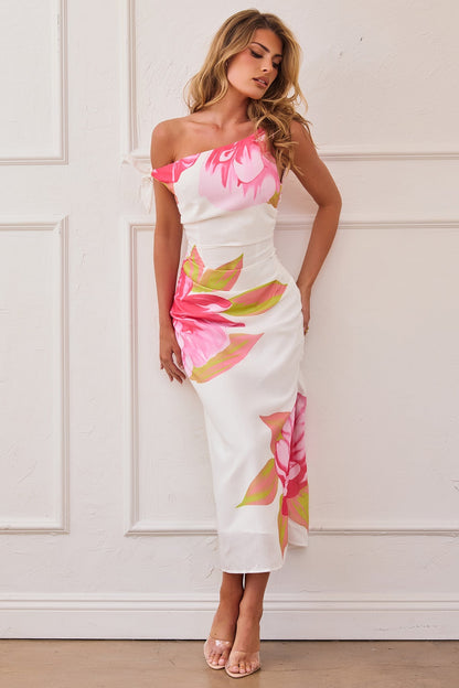 Petal Whisper Midi Dress - Pink Green