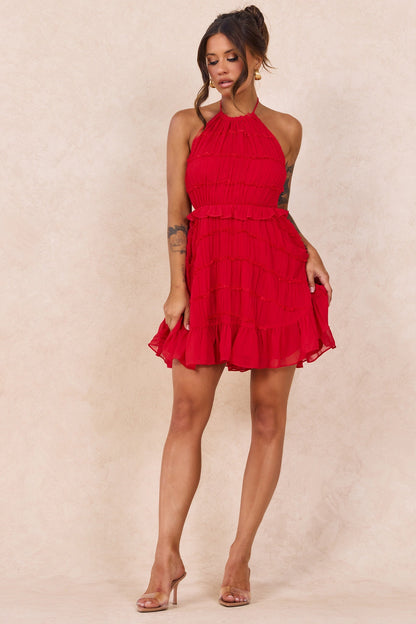 Precious Ruffle Mini Dress - Red