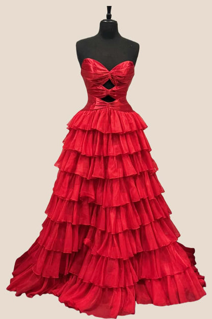 Keyholes Hot Pink A-line Ruffle Prom Dress