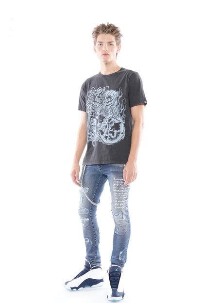 SHORT SLEEVE CREW NECK TEE "SOCIAL MEDIA" IN BLACK-623A3-K60A