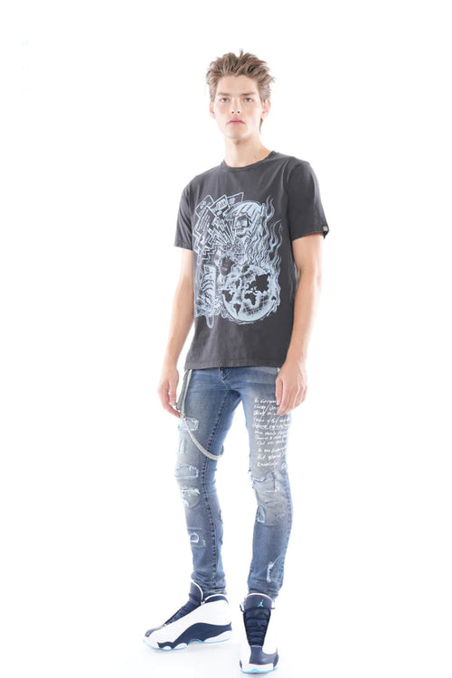 SHORT SLEEVE CREW NECK TEE "SOCIAL MEDIA" IN BLACK-623A3-K60A