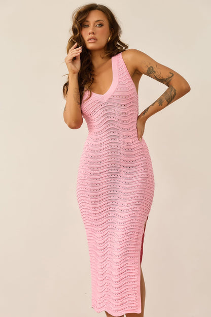 Starting Line Knit Midi Dress - Pink