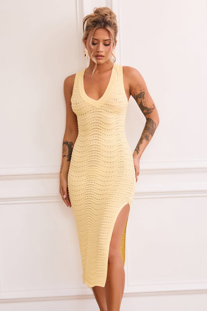 Starting Line Knit Midi Dress - Yellow