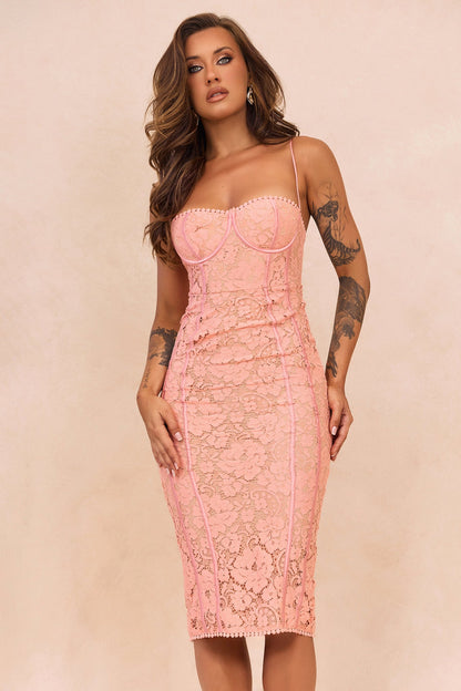 Styling Melody Lace Midi Dress - Peach