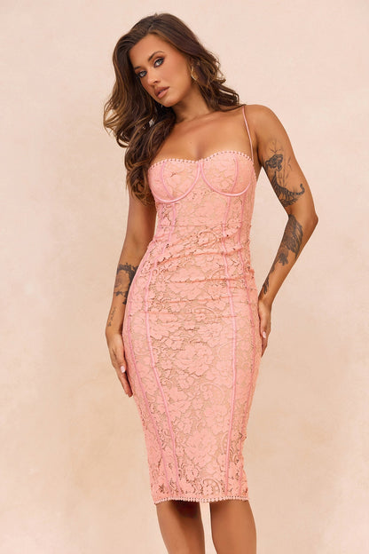 Styling Melody Lace Midi Dress - Peach