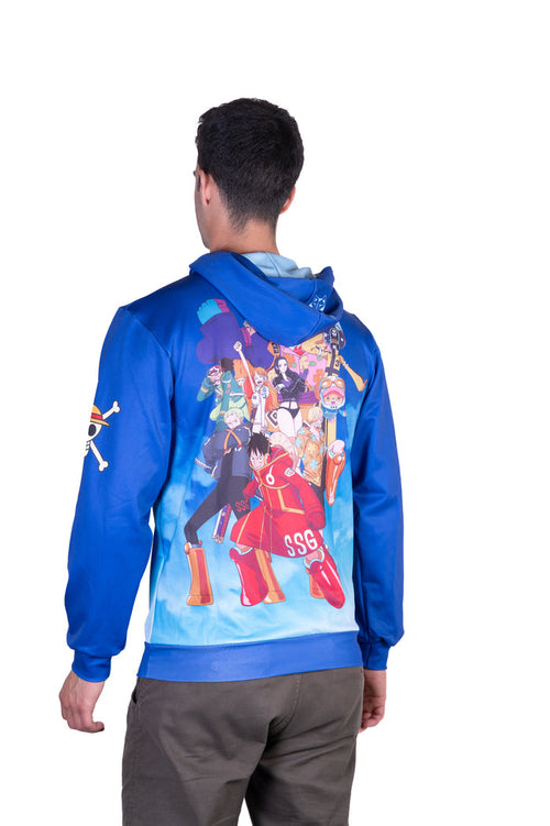 Sweat à capuche - One piece egghead luffy and the crew blue