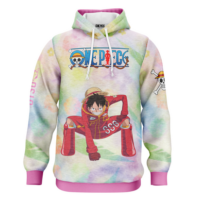 Sweat à capuche - One piece egghead luffy and the crew pink