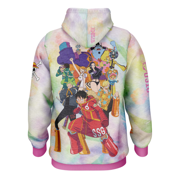 Sweat à capuche - One piece egghead luffy and the crew pink