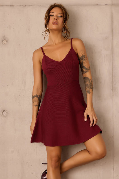 Tasha Knit Mini Dress Set - Wine