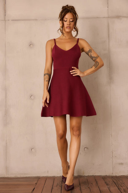 Tasha Knit Mini Dress Set - Wine